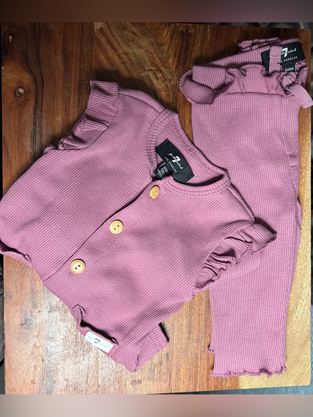 7 For All Mankind Baby Girl 2 Piece Ribbed Ruffle Set 3-6M Mauve